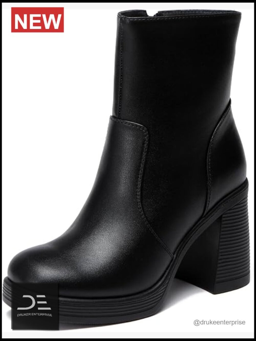 Platform Gogo Ankle Boots with Zipper, Square Toe Chunky Block Heel
